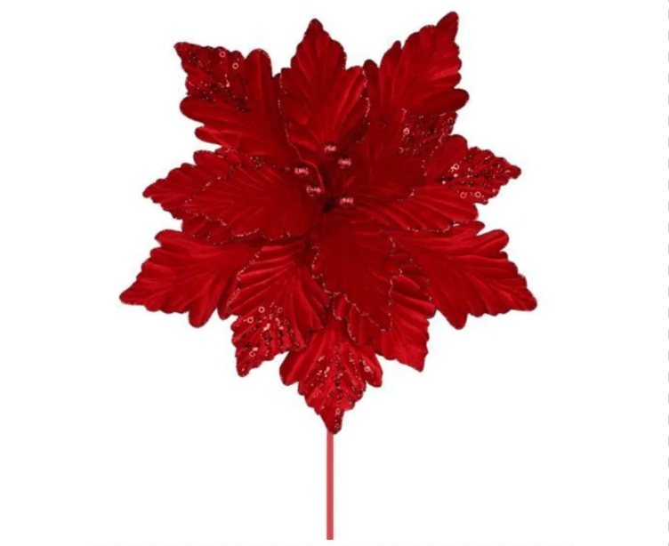 19" DELUXE VELVET/GLITTER POINSETTIA CRANBERRY