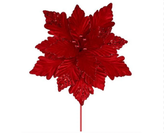 19" DELUXE VELVET/GLITTER POINSETTIA CRANBERRY
