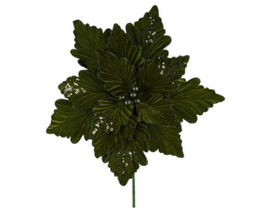 19" DELUXE VELVET/GLITTER POINSETTIA MOSS GREEN