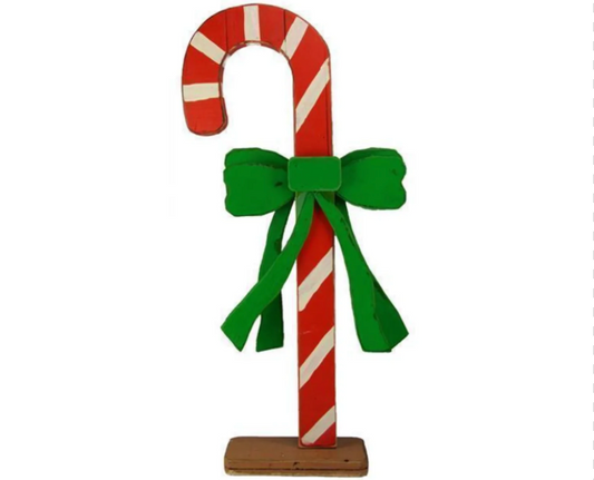 44"H WOOD CANDY CANE W/BOW W/BASE