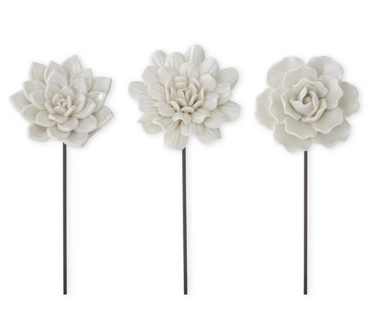 Assorted 9.25 Inch White Resin Flower Picks (3 Styles)