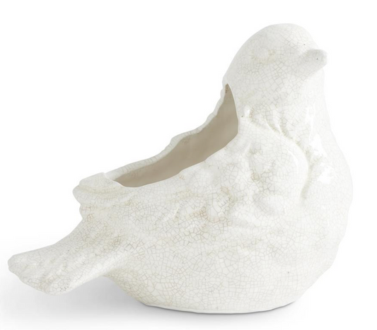 13 INCH CREAM CRACKLE BIRD POT