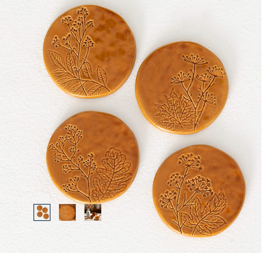 EMBOSSED FOLIAGE COASTER SET 4