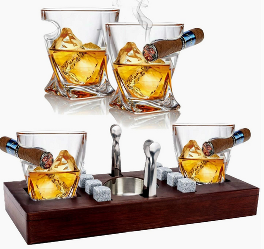 Bezrat Set of 14 Twist Cigar Glasses On Wooden Stand