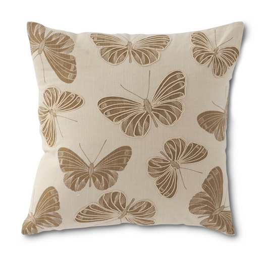20 INCH SQUARE CREAM PILLOW W/TAN BUTTERFLIES