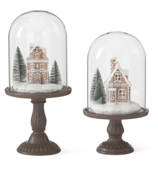 SET OF 2 LED GINGERBREAD HOUSES CLOCHE