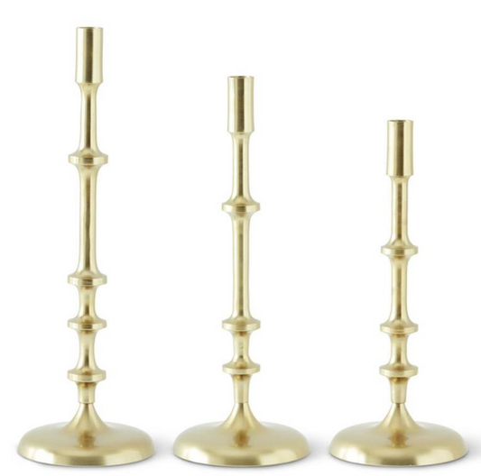 SET OF 3 GOLD METAL RIBBED TAPER CANDLEHOLDERS