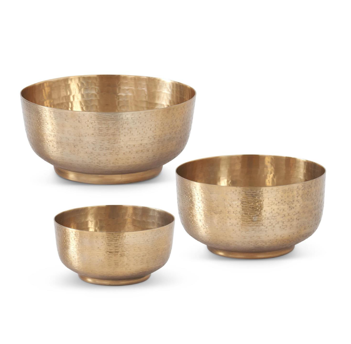 SET OF 3 TEXTURED ANTIQUED GOLD FOOTED BOWLS