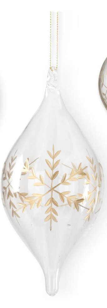 ASSORTED CLEAR GLASS GOLD ETCHED SNOWFLAKE ORNAMENTS (3 STYLES)