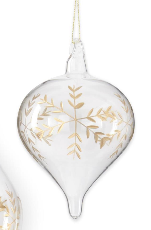 ASSORTED CLEAR GLASS GOLD ETCHED SNOWFLAKE ORNAMENTS (3 STYLES)