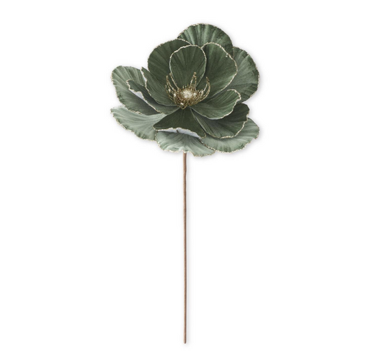 SAGE VELVET CHAMPAGNE GLITTERED LINED MAGNOLIA STEM
