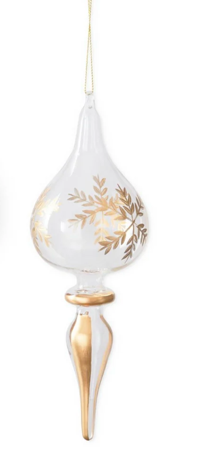 FINIAL CLEAR GLASS GOLD ETCHED SNOWFLAKE ORNAMENT