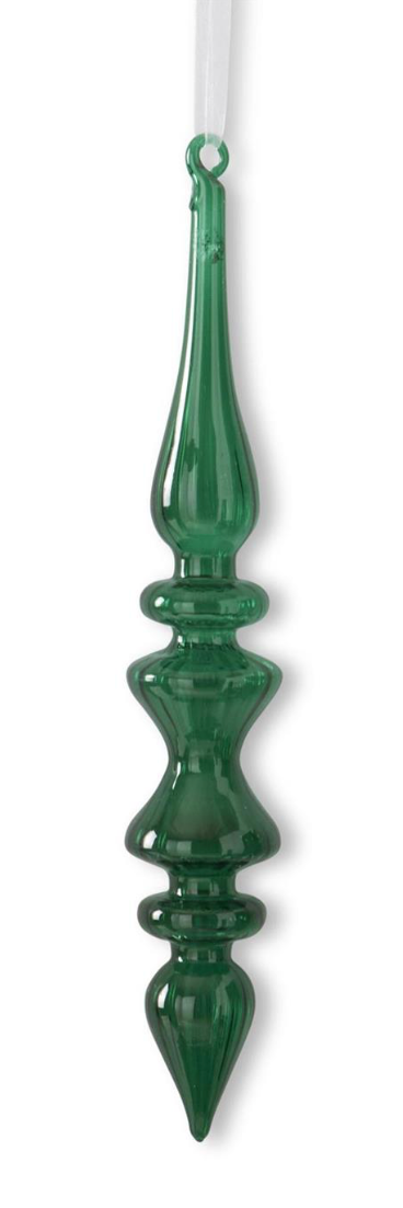 ASSORTED GREEN GLASS DROP FINIAL ORNAMENTS (2 STYLES)