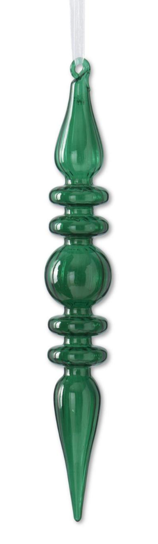 ASSORTED GREEN GLASS DROP FINIAL ORNAMENTS (2 STYLES)