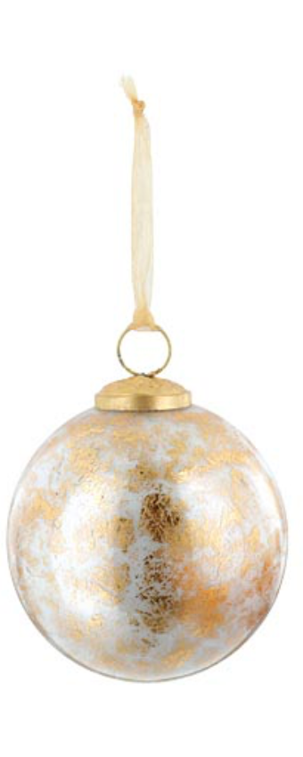 WHITE GLASS ORNAMENT WITH GOLD ACCENTS