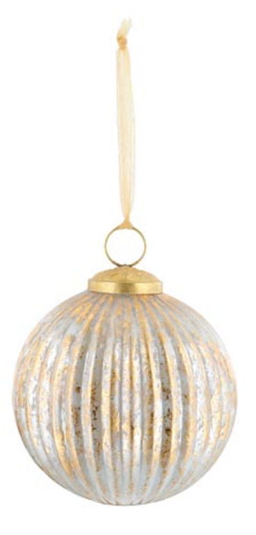 WHITE GLASS ORNAMENT WITH GOLD ACCENTS