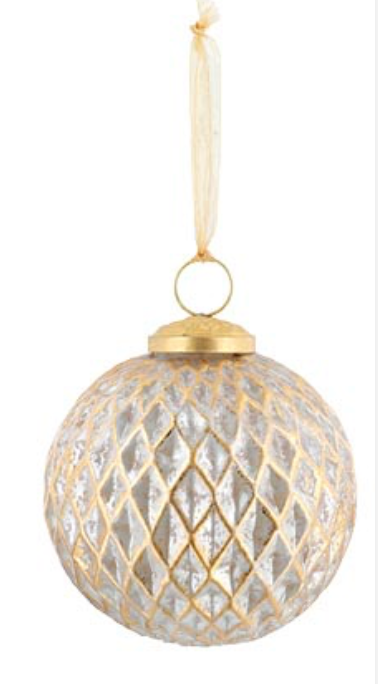 WHITE GLASS ORNAMENT WITH GOLD ACCENTS