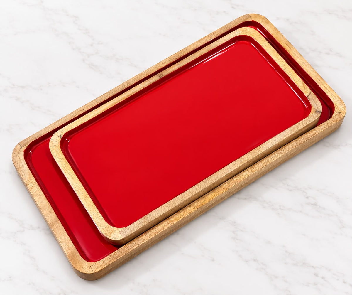 Red Wooden Tray Set