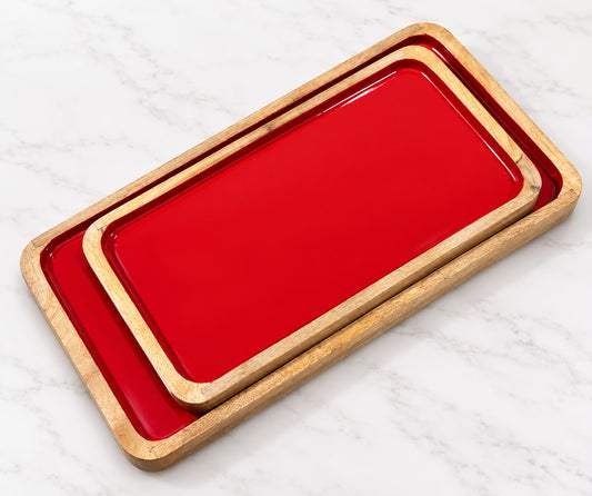 Red Wooden Tray Set